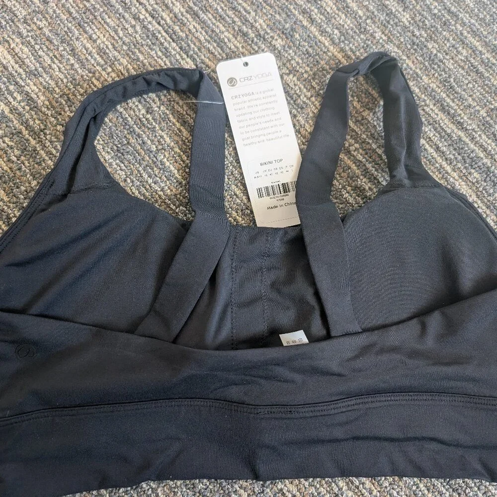 CRZ Yoga Black Supportive Modest Wide Straps Bikini Top- Medium - Picture 2 of 5